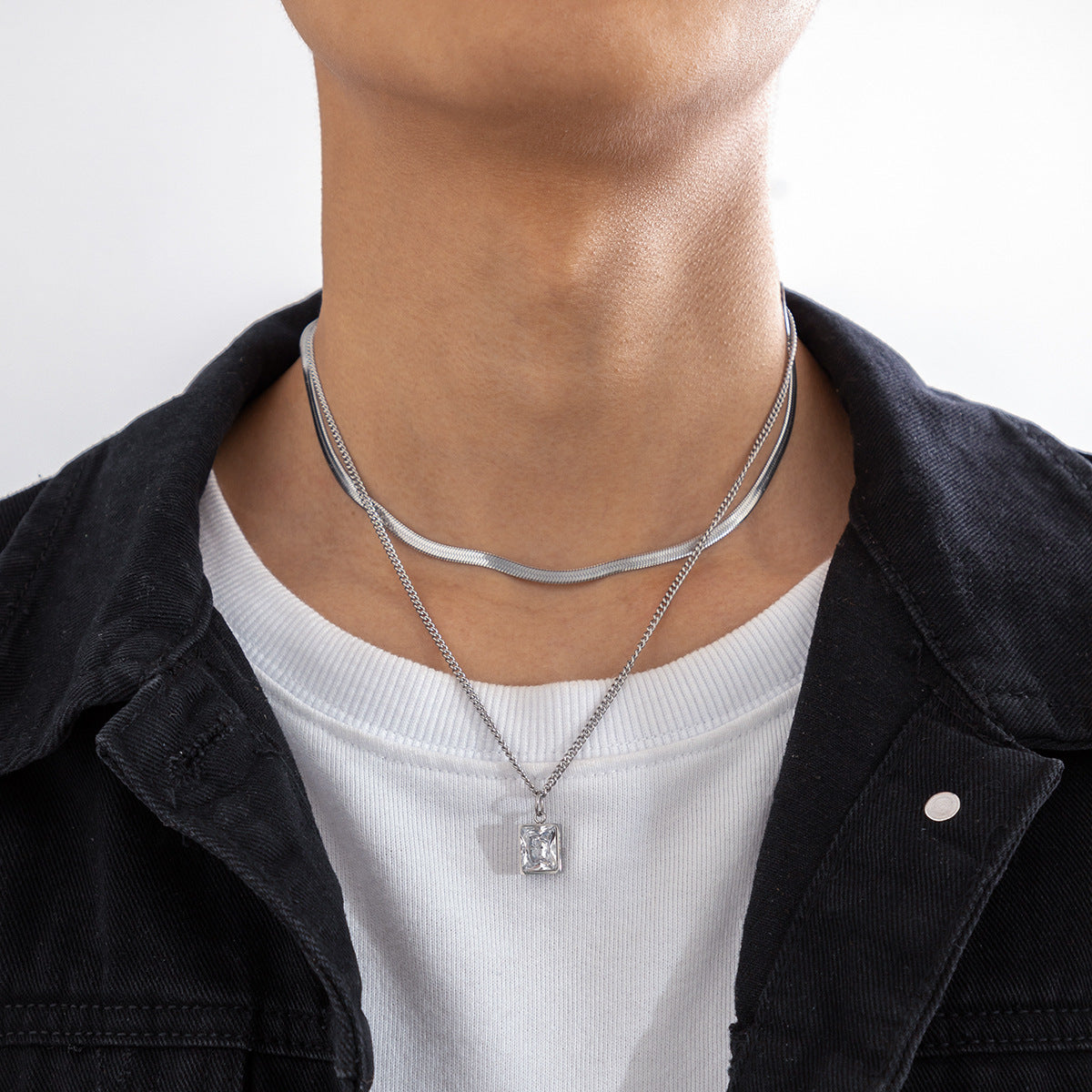 Simple Fashion Square Diamond Snake Bones Chain