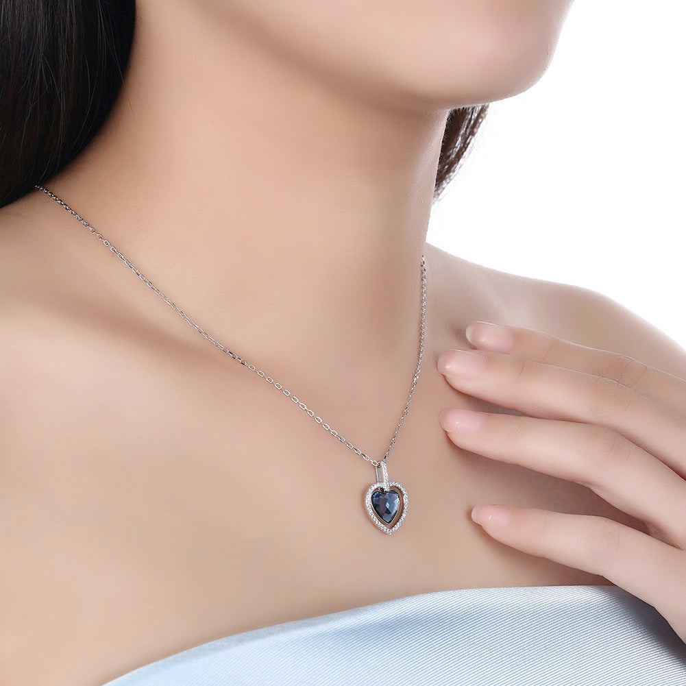 Collier en cristal femme S925 argent Sterling diamant coeur