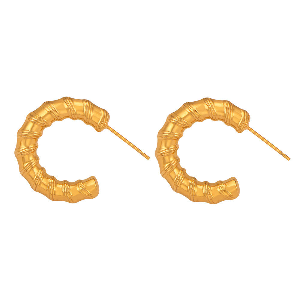 Boucles d'oreilles en forme de C en acier titane plaqué or 18 carats