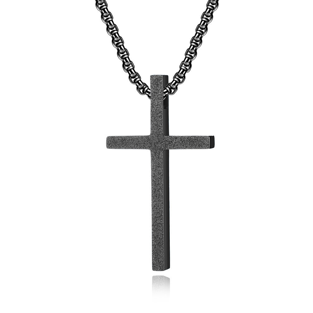 Titanium Steel Frosted Cross Pendant Necklace