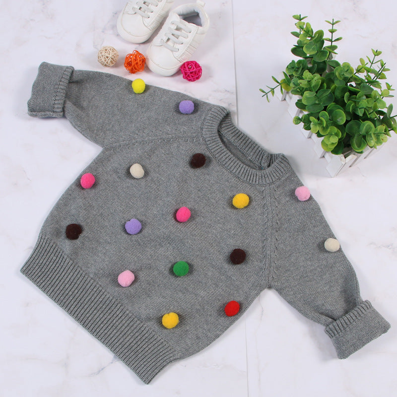 Cárdigan de invierno para niñas, suéter para niños, diseño de bolas, cárdigans tejidos para bebés, suéter informal para niños pequeños, suéter de lana para niñas