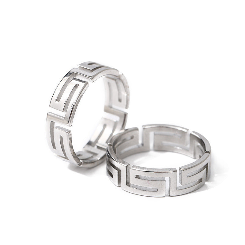 Bague simple à motif de grande muraille pour hommes en acier inoxydable