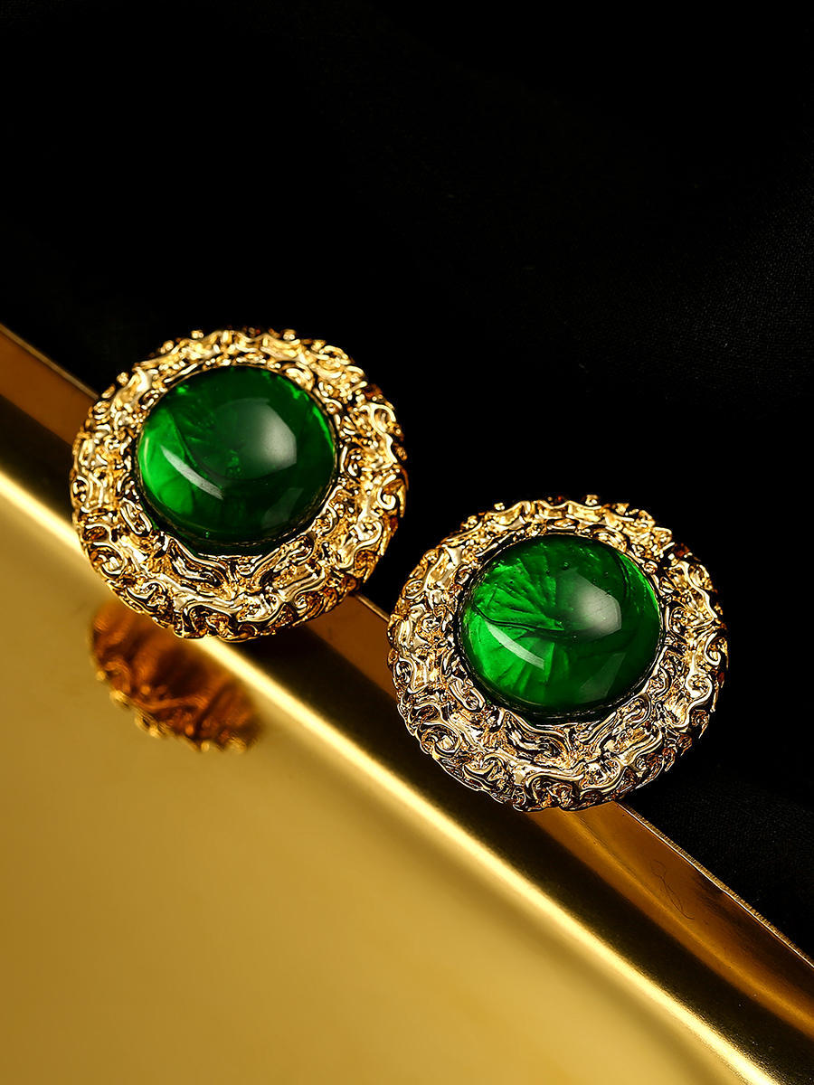 Boucles d'oreilles à épingle en argent pour femmes, style baroque français rétro, pierres rondes