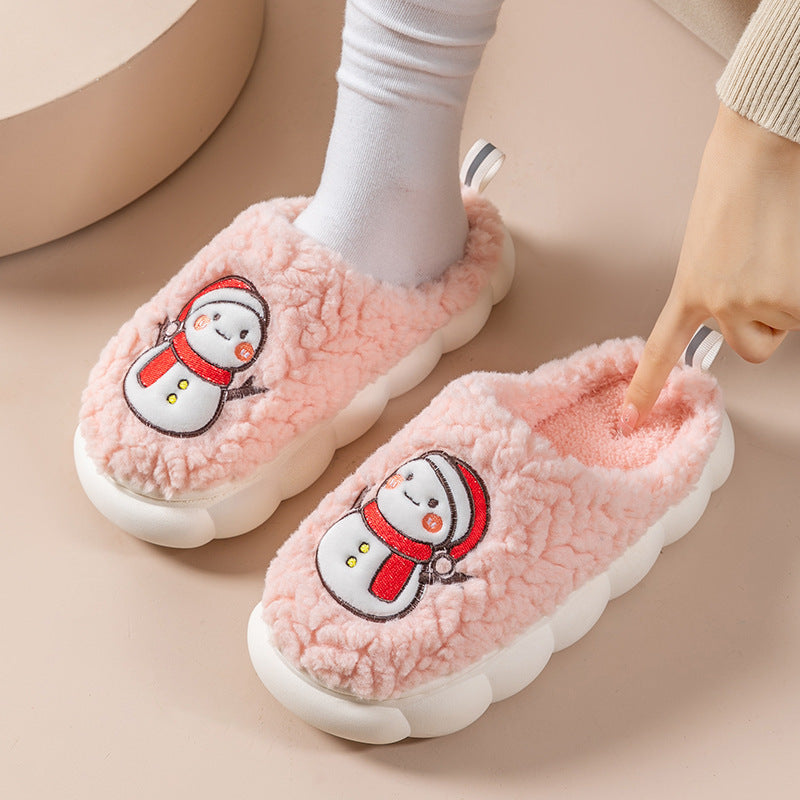 Mignon bonhomme de neige pantoufles hiver intérieur ménage chaud en peluche à semelles épaisses anti-dérapant Couple maison pantoufle doux sol chambre maison chaussures
