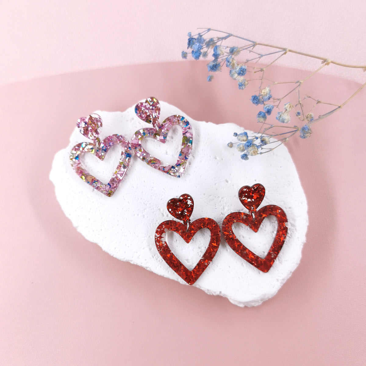Personalized Simple Sequins XINGX Heart-shaped Hollow Acrylic Earrings