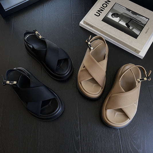 Sandales respirantes avec sangle à boucle croisée et plateforme EVA, vêtements d'extérieur mode rétro