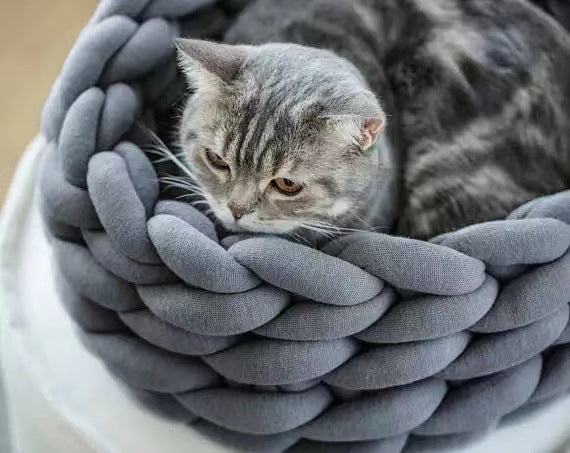 Coussin de maison pour chat, doux et Long, en peluche, tapis chaud pour animaux de compagnie, chenil mignon, panier de couchage, lit rond, moelleux, confortable au toucher, produits pour animaux de compagnie