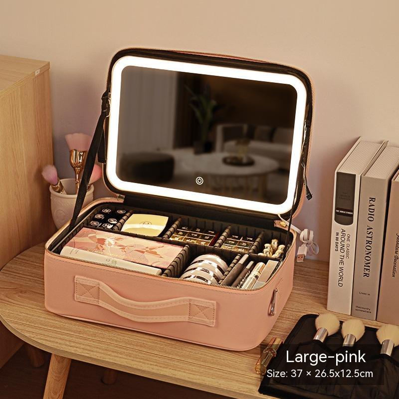 Avec miroir et lumière LED, sac cosmétique, boîte de rangement pour soins de la peau