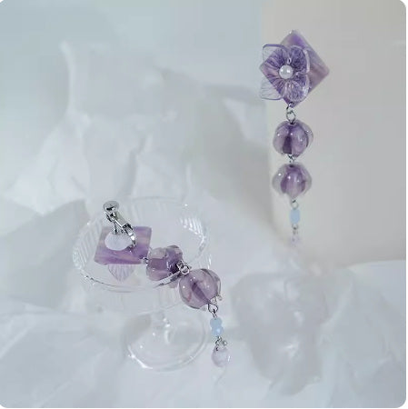 Boucles d'Oreilles Fleur Vintage Violet Clip d'Oreille Non Perçant
