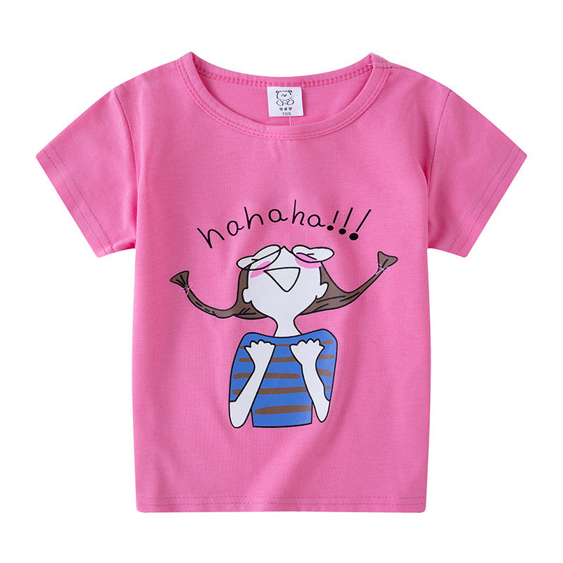 T-shirt à manches courtes pour enfants, garçons et filles, haut à manches mi-longues avec dessin animé
