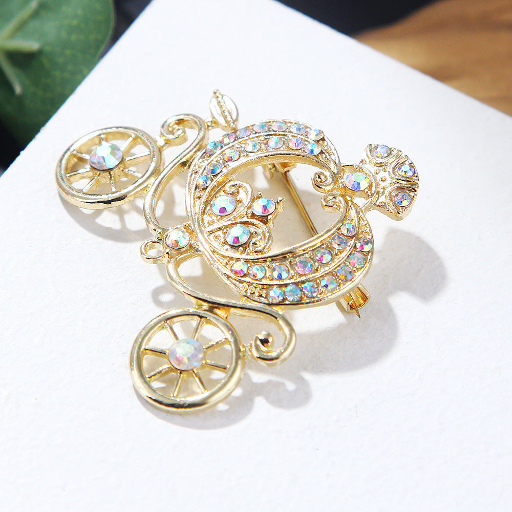 Lanhao Gris Guniang Citrouille Voiture Broche Conte De Fées Style Strass Coloré