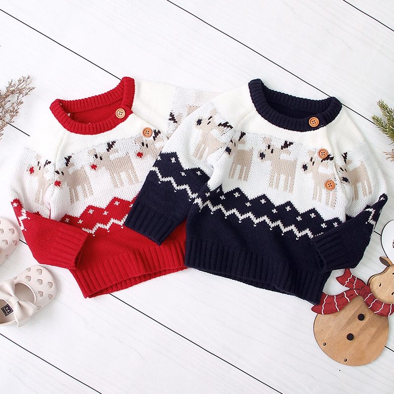 Pull d'élan de noël tricoté pour garçons et filles 