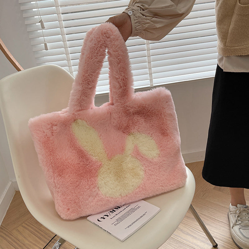 Sac en peluche oreilles de lapin de dessin animé mignon, sac à bandoulière d'automne et d'hiver, sacs à main de Shopping grande capacité, fourre-tout personnalisé pour femmes