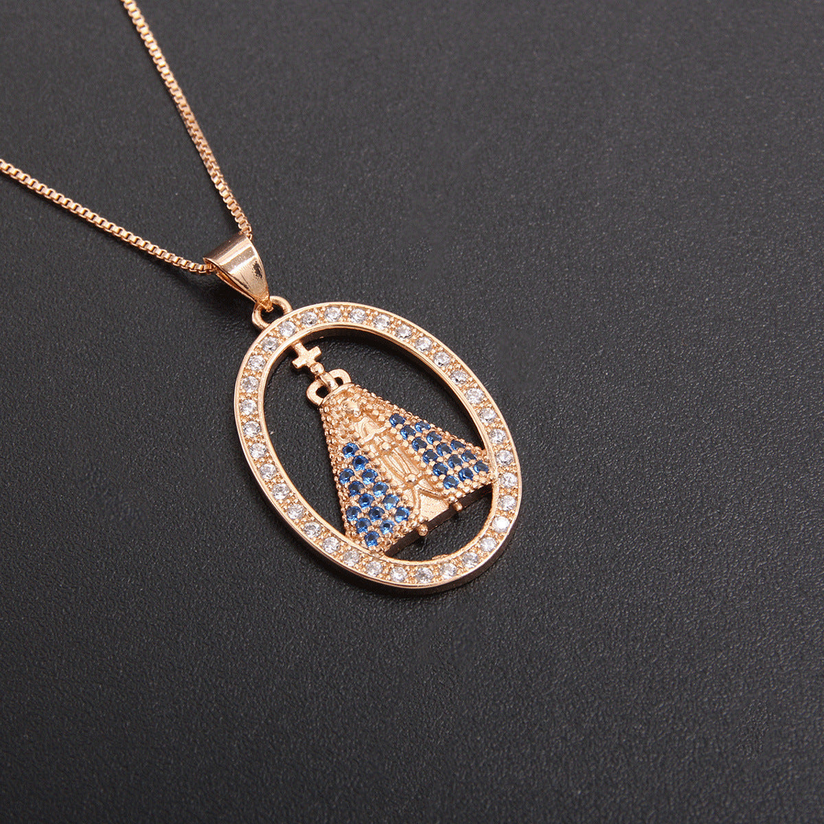 Pendentif en dentelle de Zircon incrusté d'or creux plaqué cuivre à la mode, accessoires d'ornement de collier religieux