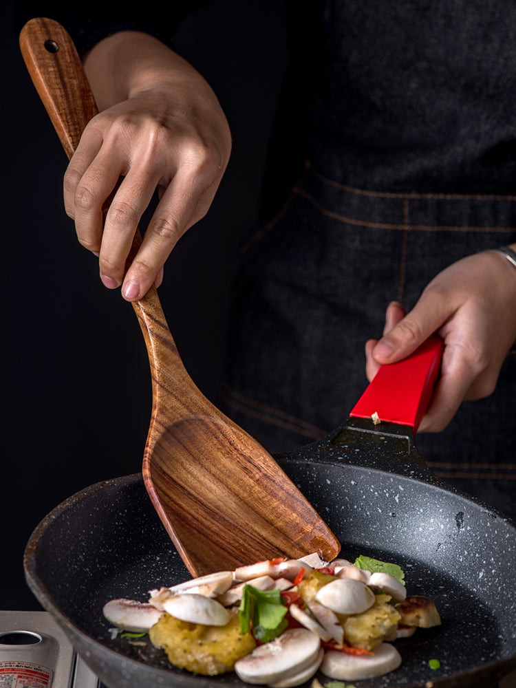 Vaisselle en bois naturel de teck de thaïlande, cuillère louche tourneuse longue passoire à riz écumoire cuillères de cuisine cuillère ensemble d'outils de cuisine