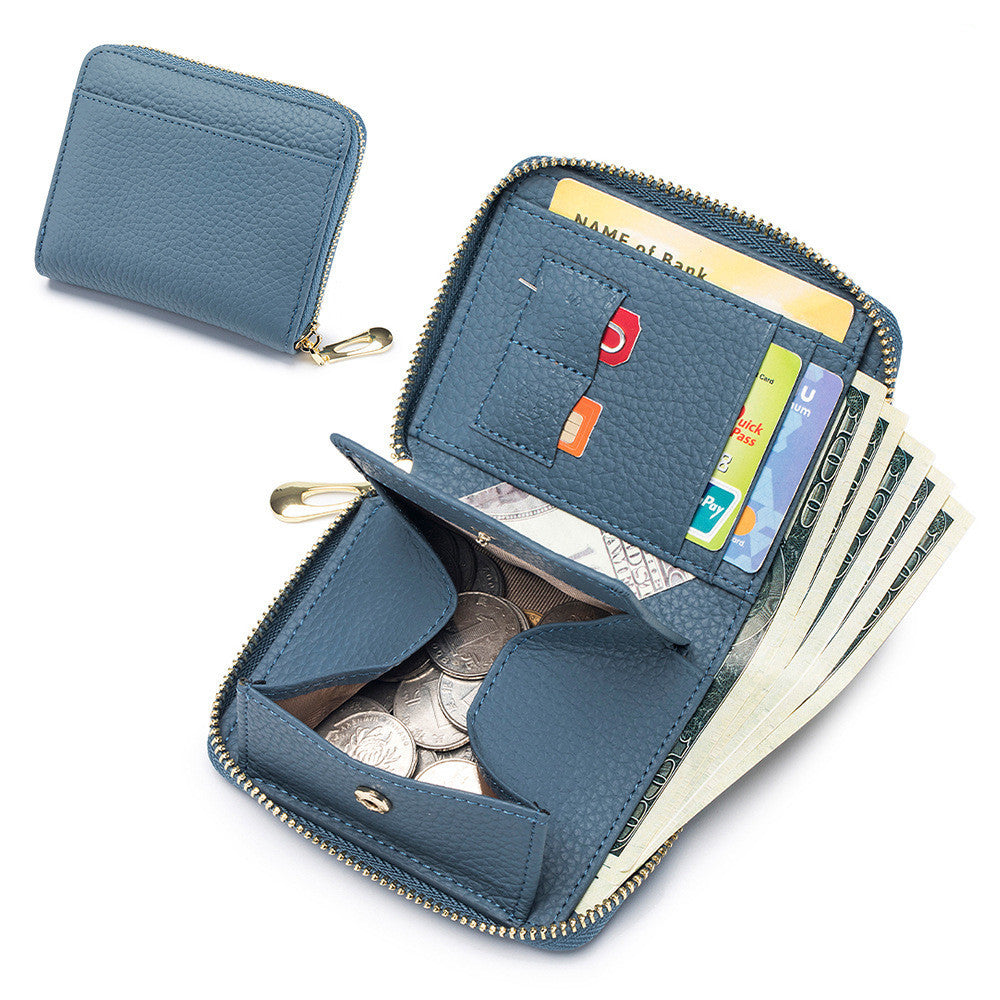 Portefeuille court multifonctionnel en cuir pour femme