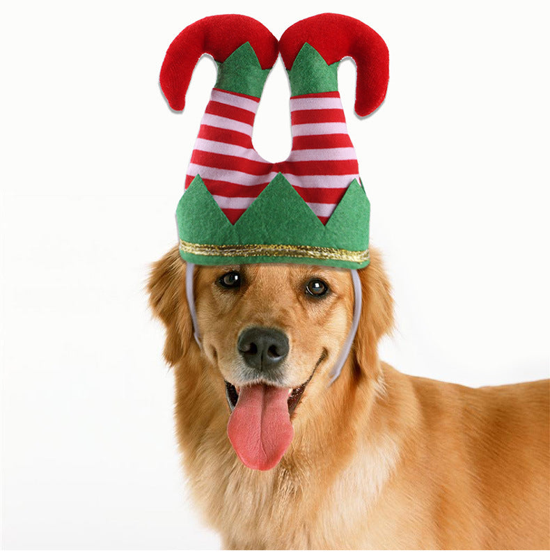 Chapeau de noël pour animaux de compagnie, déguisement de noël pour chien, chapeau de Clown rayé amusant, ornements de noël pour animaux de compagnie, fournitures de couvre-chef, accessoires