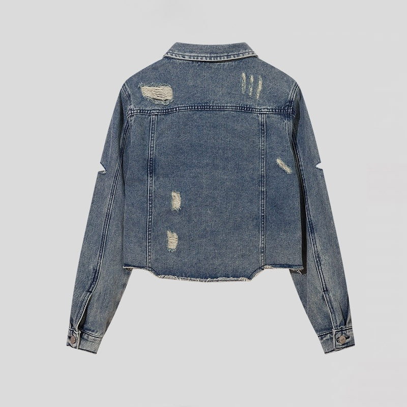 American Street Retro Ripped Denim Jacket