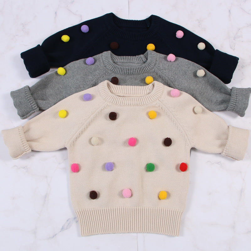 Cárdigan de invierno para niñas, suéter para niños, diseño de bolas, cárdigans tejidos para bebés, suéter informal para niños pequeños, suéter de lana para niñas
