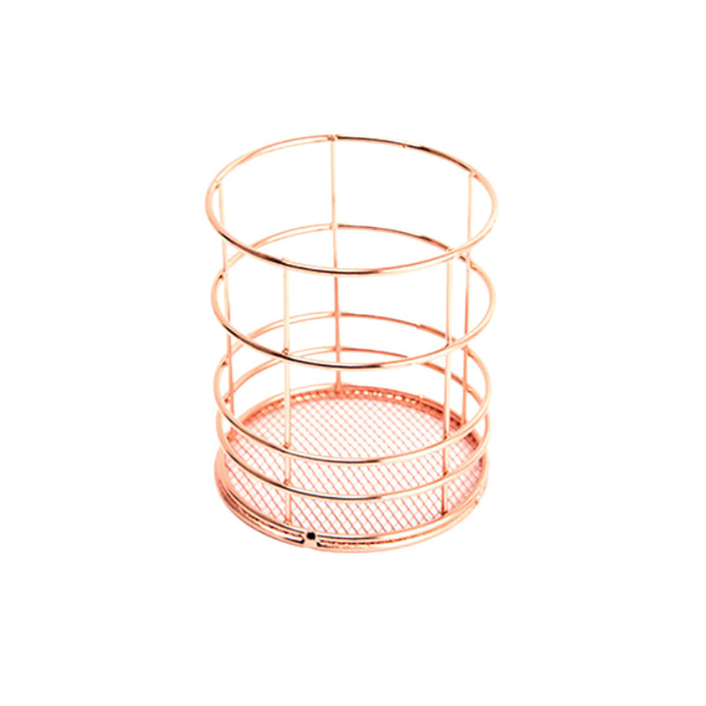 Iron rose gold square round pen holder sundry desktop