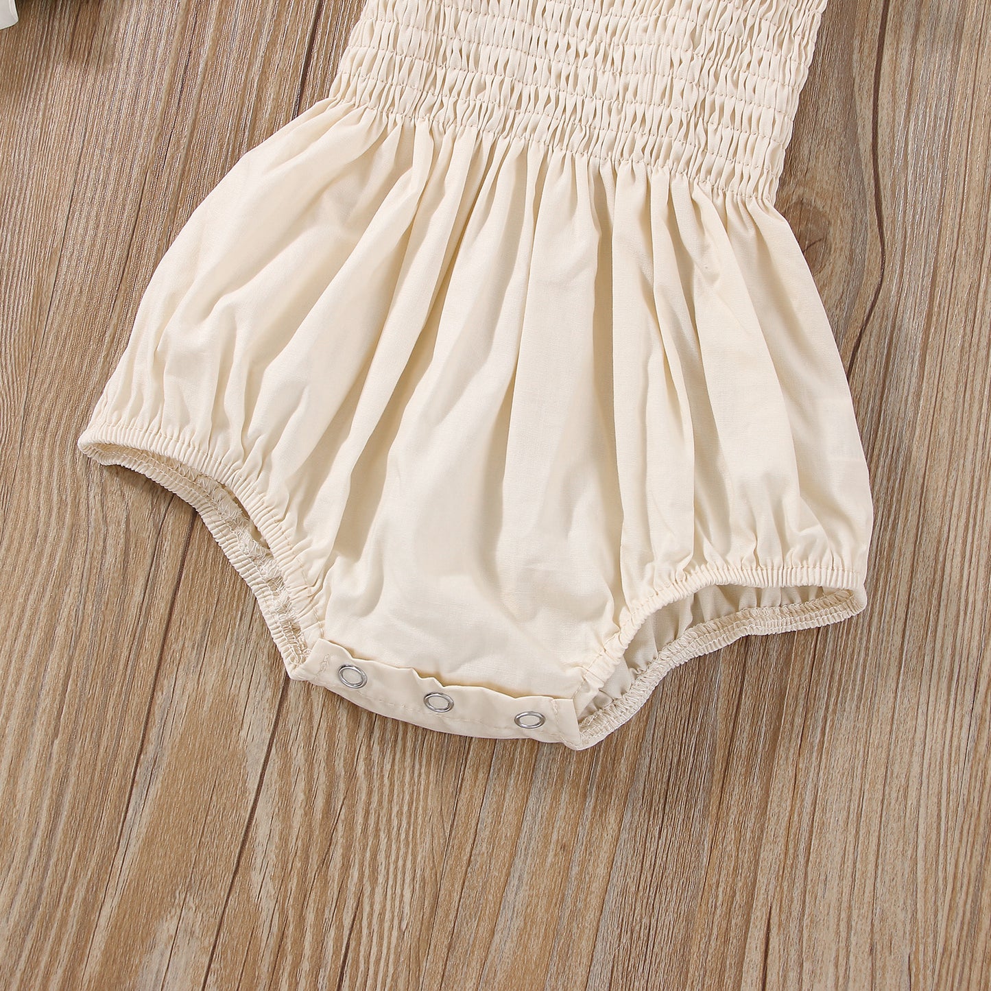 Combinaison d'été pour bébé fille, tenue froncée de couleur unie
