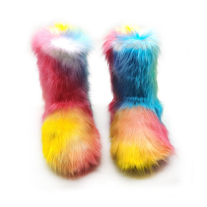 Bottes de neige en peluche pour femmes, bottes mi-hautes plates de couleur grande taille