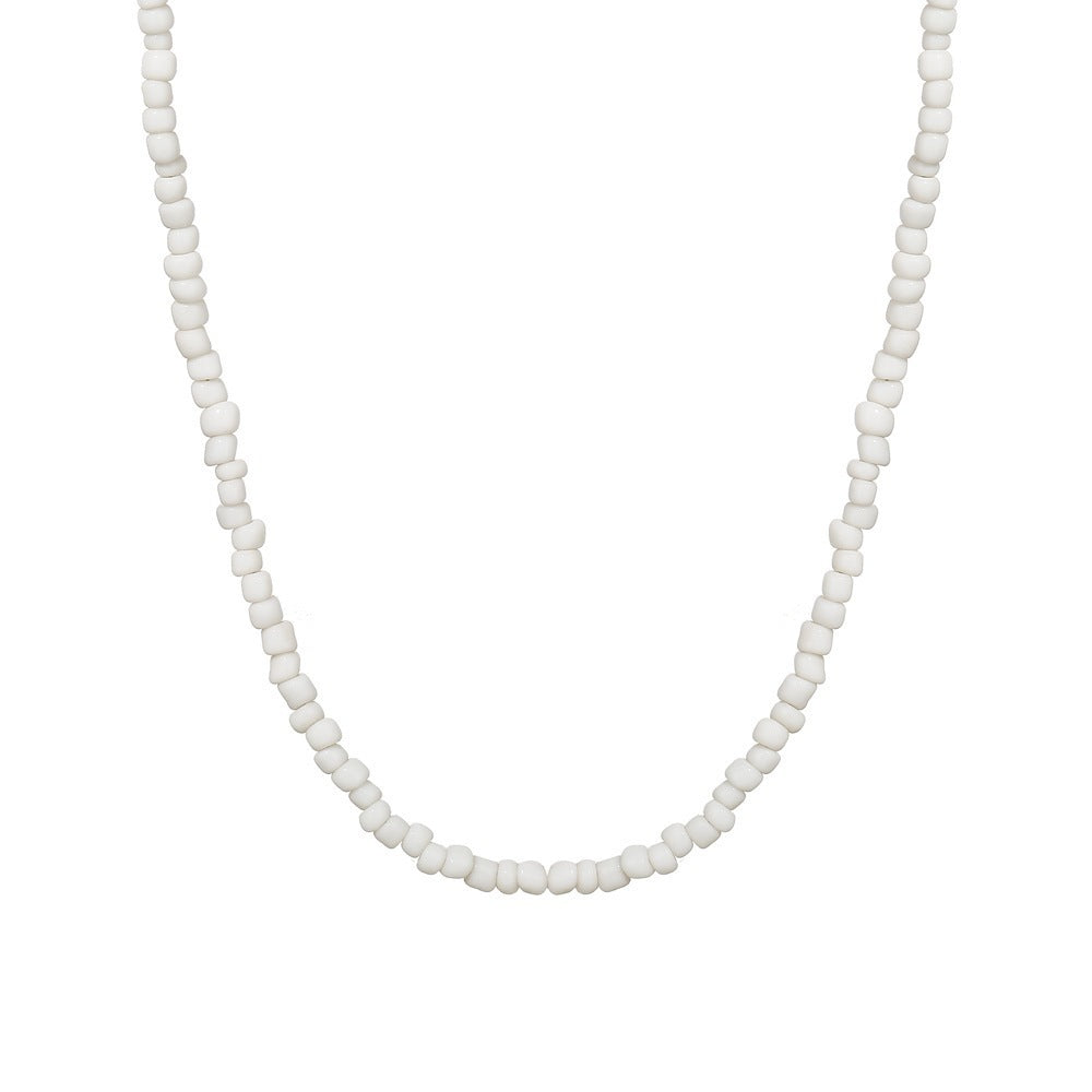 Collier pour femme en perles de verre blanc naturel, doux et simple