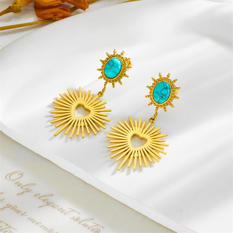 Boucles d'oreilles irrégulières turquoise mi-anciennes pour femmes, tempérament à la mode