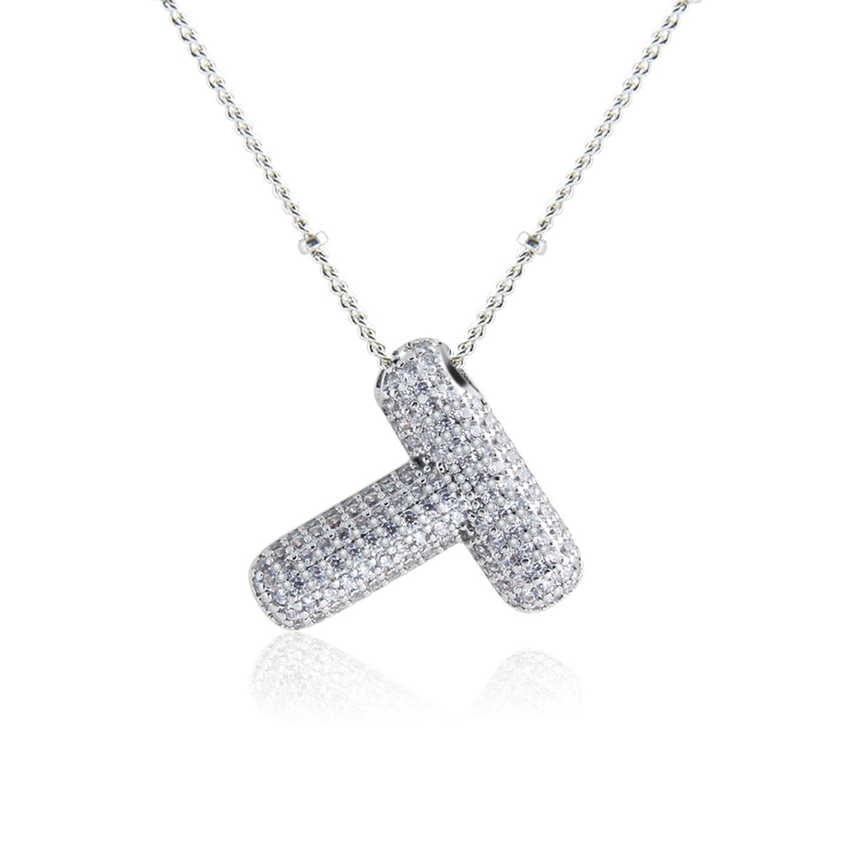 European And American Letter Necklace Inlaid With Zircon Hollow Copper White Gold Plated