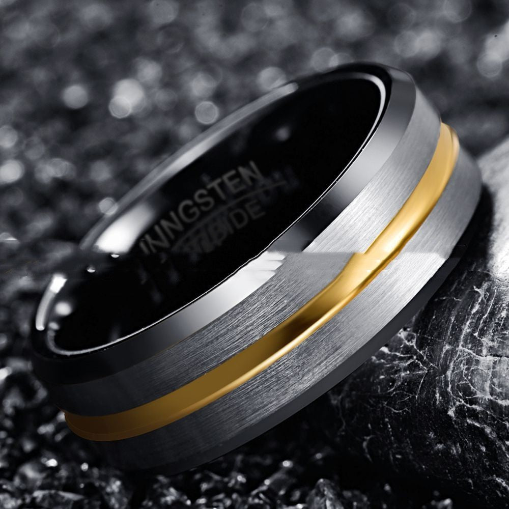 Bague en tungstène à surface givrée pour hommes
