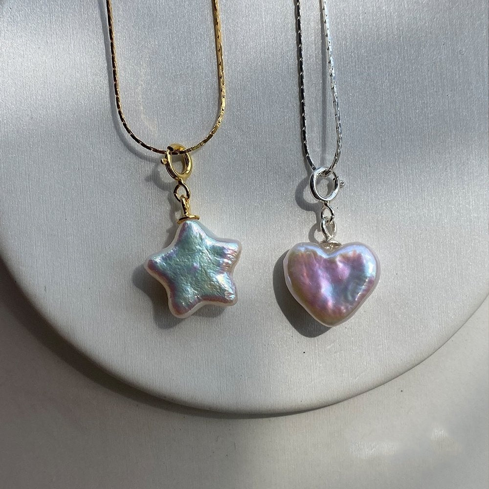 Collier Simple Etoiles Coeur Perle d'Eau Douce
