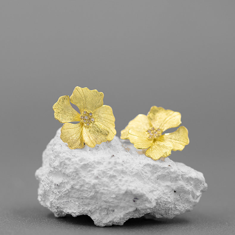 Boucles d'oreilles fleur de pivoine de haute qualité de style français en argent sterling