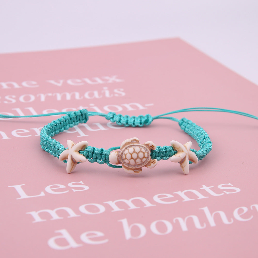 Bracelet de cheville tissé à la main en fil ciré ethnique géométrique simple et créatif Turquoise
