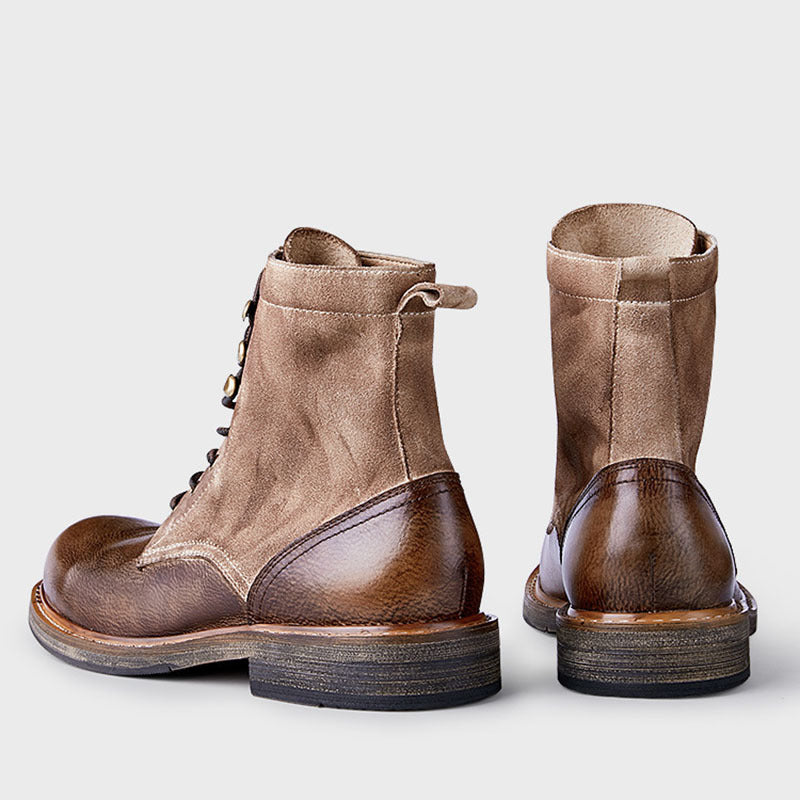 Bottes Martin mi-hautes en cuir véritable pour hommes, doublées de polaire, montantes, tendance, contremaître, bottes de désert de moto