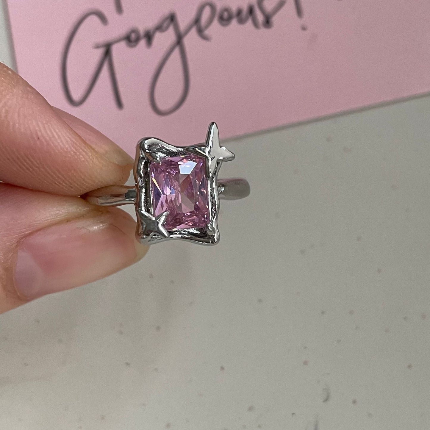 Anillo cuadrado de circón para mujer, temperamento de lujo ligero ajustable