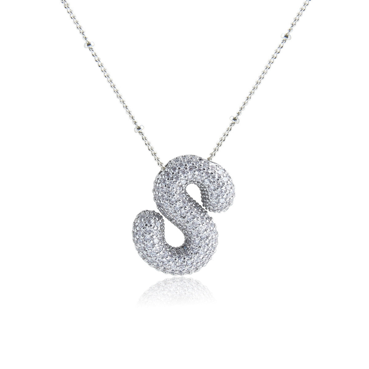 European And American Letter Necklace Inlaid With Zircon Hollow Copper White Gold Plated