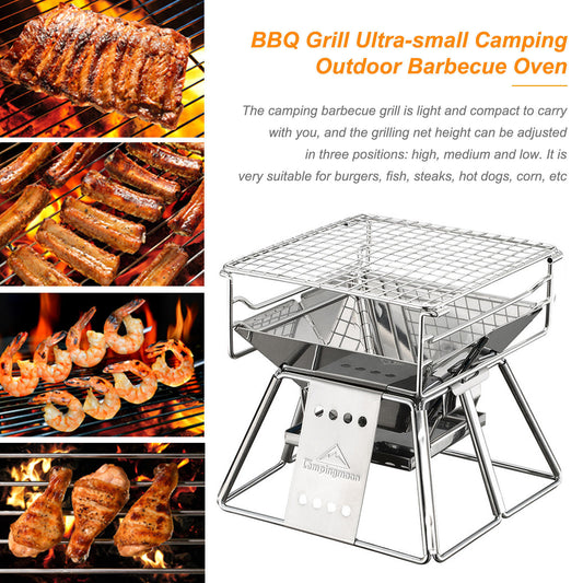 Barbecue Portable en acier inoxydable, Surface antiadhésive pliante, outil de pique-nique de Camping en plein air
