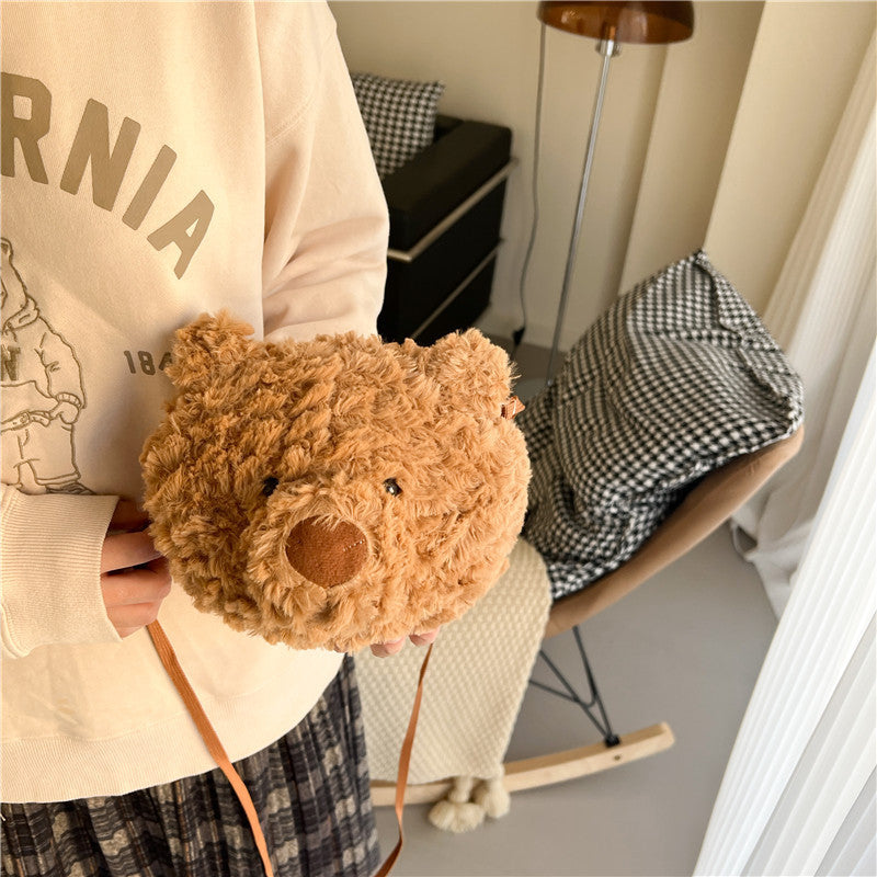 Sac messager mignon ours à fourrure série marron pour filles