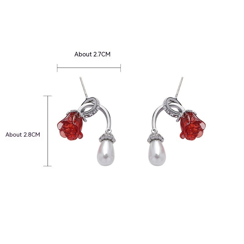 Red Rose Bow Earrings For Women