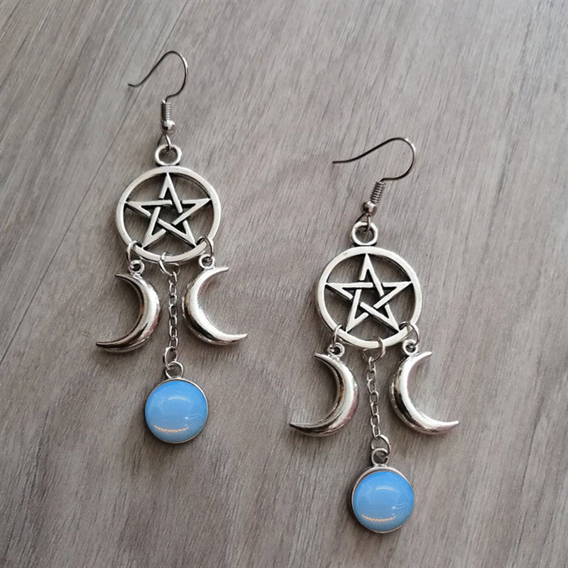 Boucles d'oreilles pierre violette étoile à cinq branches pierre naturelle