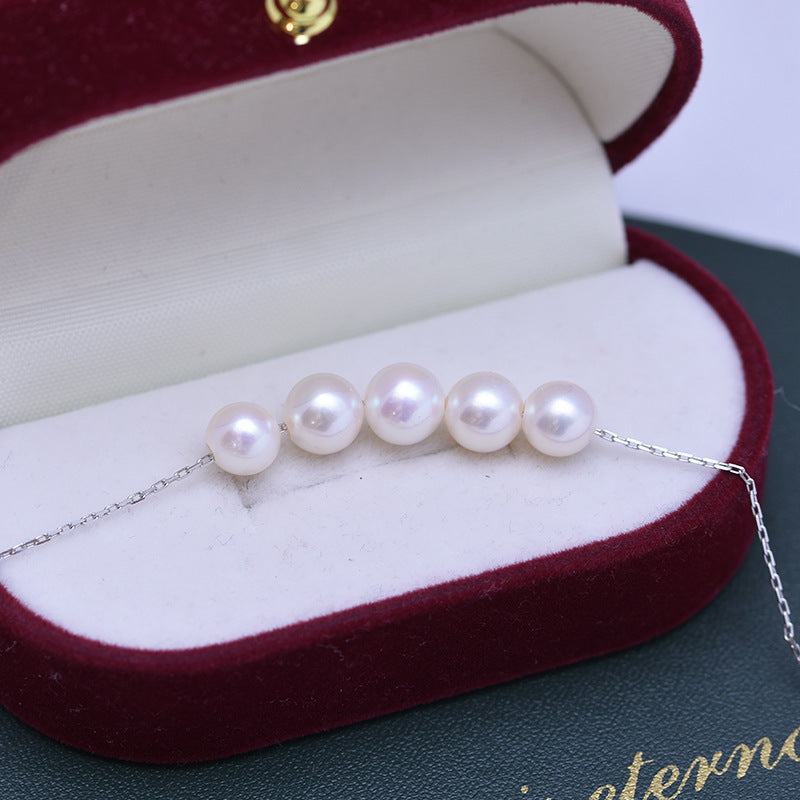 Perle d'eau douce 6-7mm, cercle parfait, lumière forte, pendentif à défauts fins, collier de Style sourire en argent S925