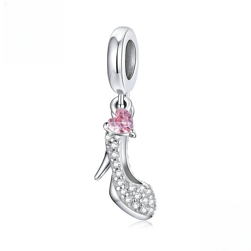 Bracelet pendentif chaussures en cristal en argent sterling 925 simple plaqué or blanc