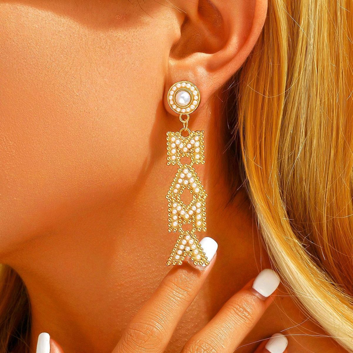 Boucles d'oreilles Rice Pearl MAMA pour la fête des mères