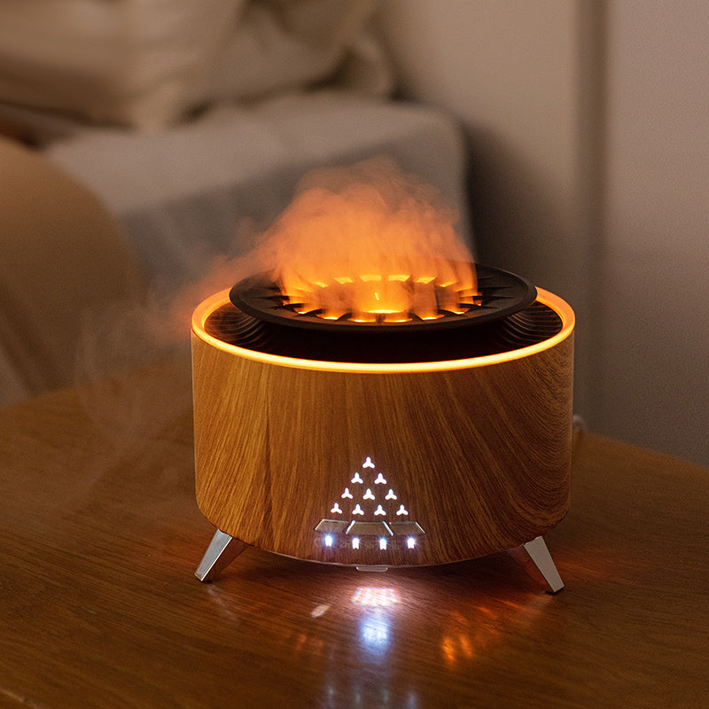 Diffuseur d'humidificateur de volcan télécommandé, vente en gros, diffuseur de flamme de feu avec lumières, nouvel arrivage
