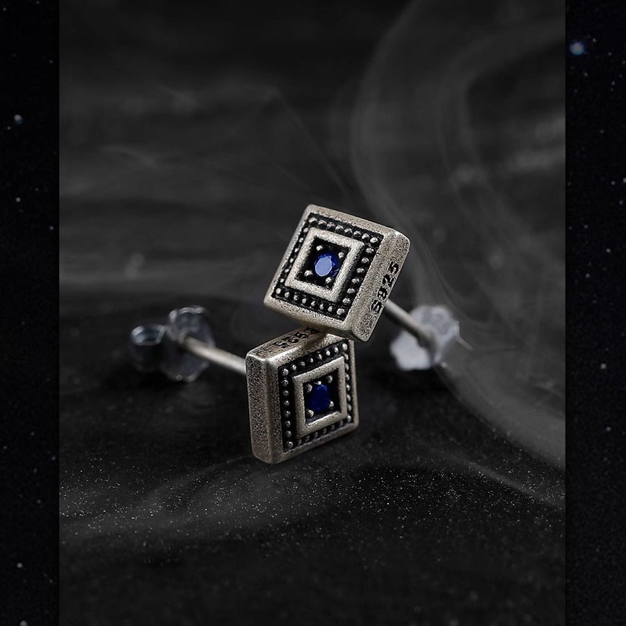 Men's Retro Square Blue Zircon Earrings