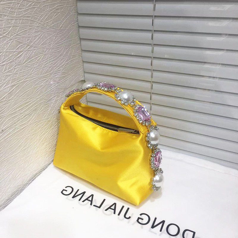 Sac de dîner en perles de strass et de fleurs, pochette en soie et diamants