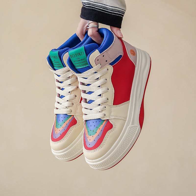 Chaussures blanches montantes pour femmes, chaussures de Skate de sport décontractées à fond épais