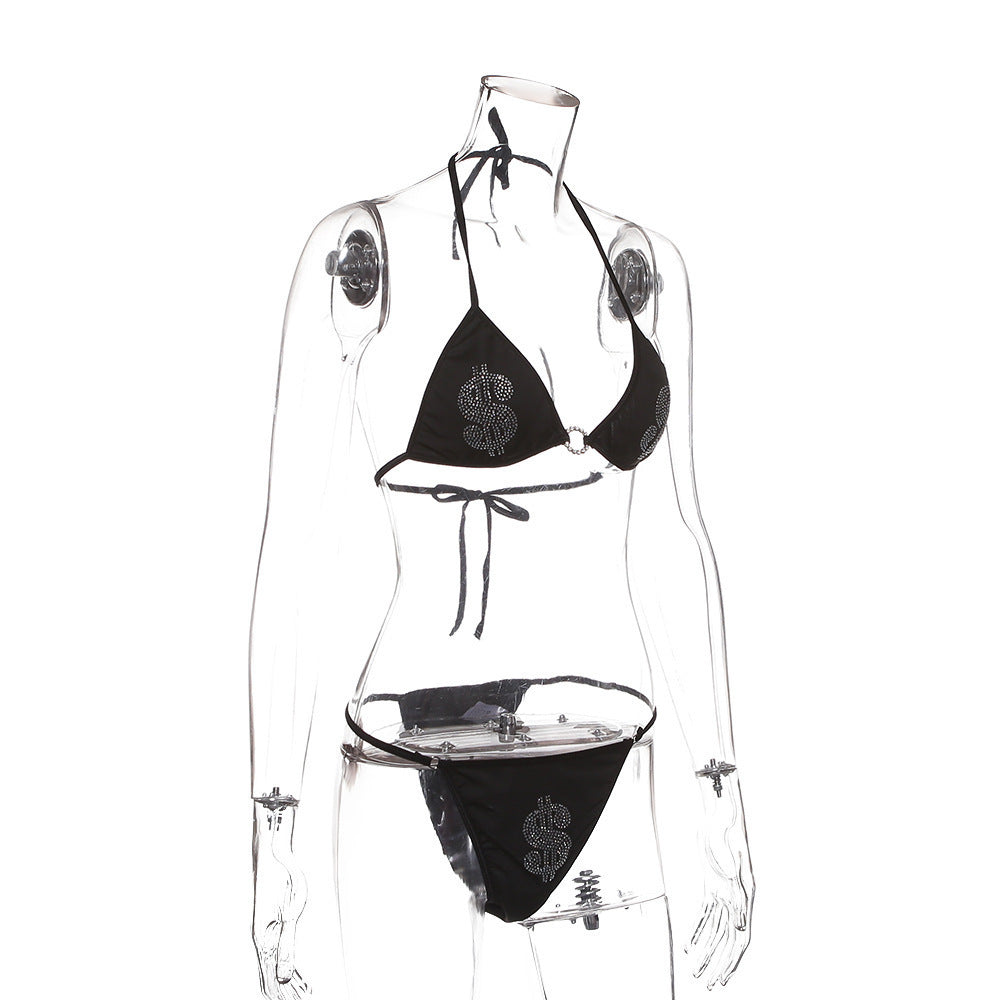 Drôle chaud diamant mode Bikini Sexy plage maillot de bain fendu femmes