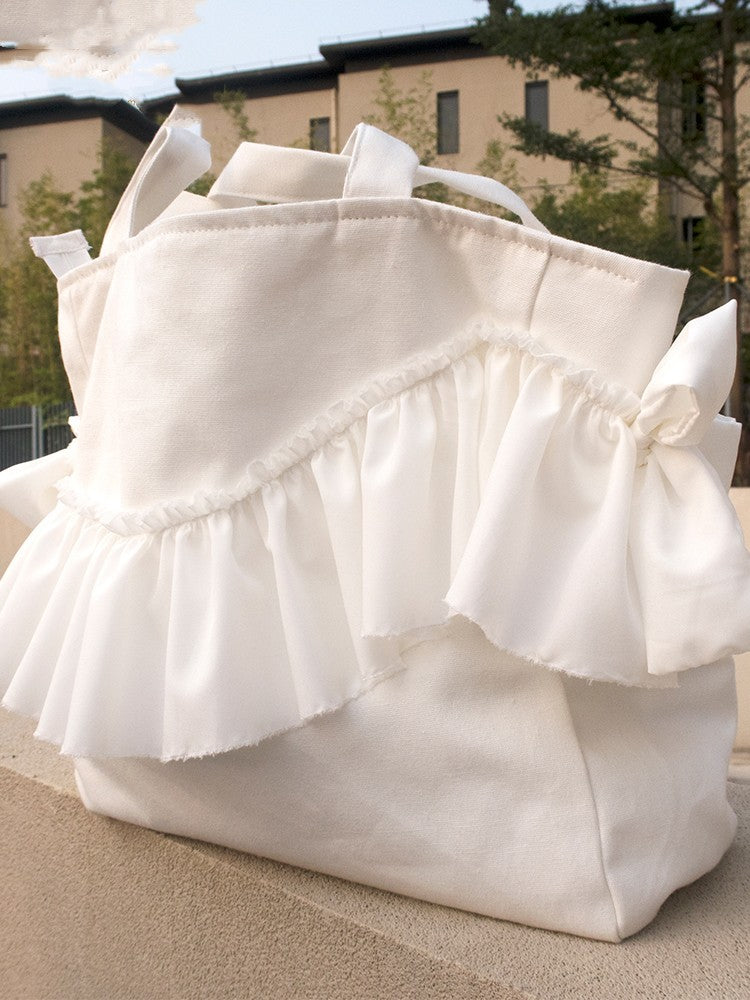 Bolso de compras de encaje con lazo de color liso
