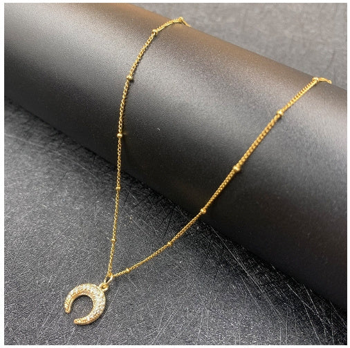 Collier de lune en Zircon plaqué cuivre, pendentif en or véritable avec Zirconium